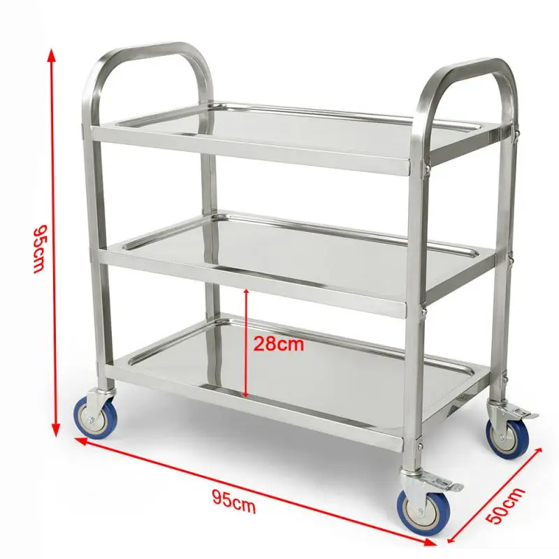 

Serving Trolley Dining Car Stainless Steel Tea Table Trolley Kitchen Trolley Gastro Wine Car 3 Shelves 4 Wheels Up To 500 Kg