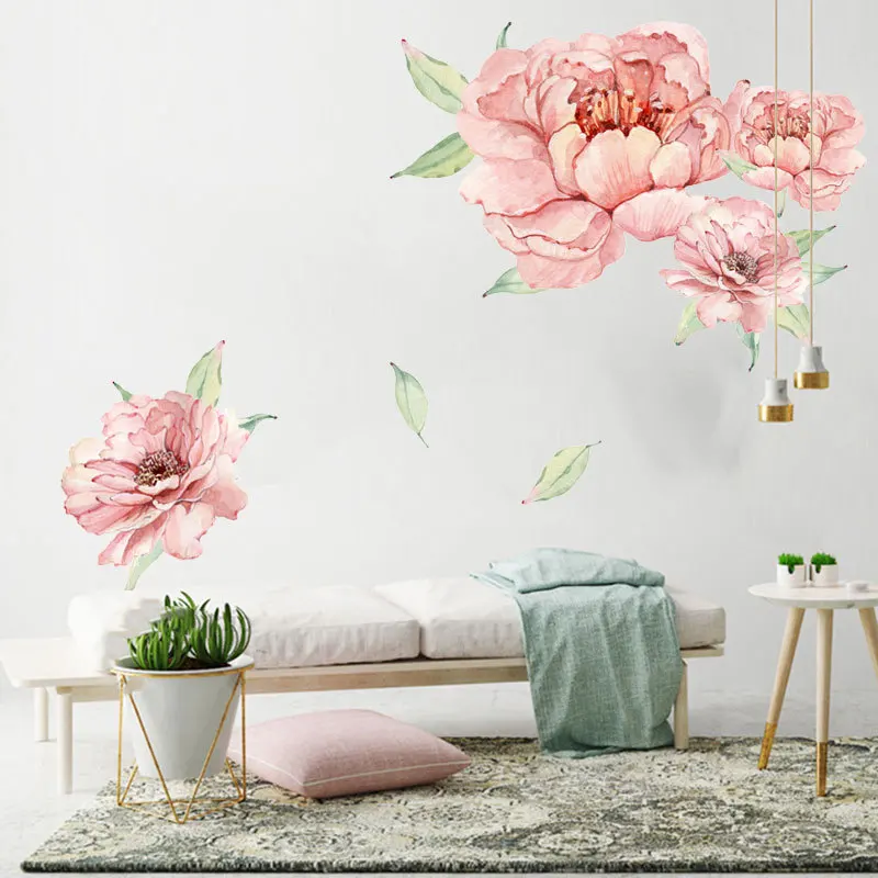 1 шт. большие розовые пионы розы красивые цветы настенные наклейки для гостиной