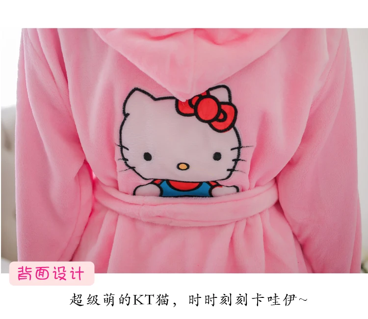 Женская фланелевая ночная рубашка hello kitty с длинным рукавом, банный халат, штаны, зимняя Милая Пижама с рисунком, Женская домашняя одежда, комплект одежды для сна