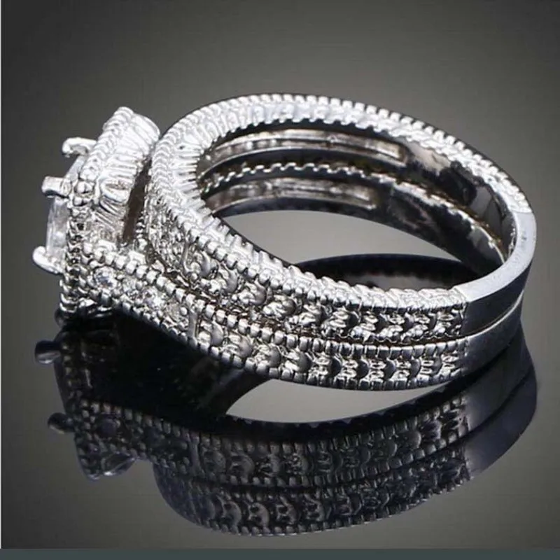 Винтажные комплекты колец с имитацией бриллианта обручальное кольцо 2 в 1 для