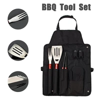 camping bbq tools 7pcsset stainless steel grill cooking kit utensils bbq tools kitchen accessories apron foldable storage bag