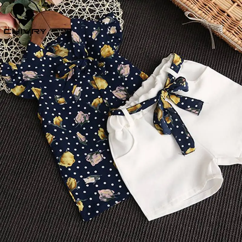 Новинка 2020 комплекты одежды для маленьких девочек летняя шифоновая Футболка с