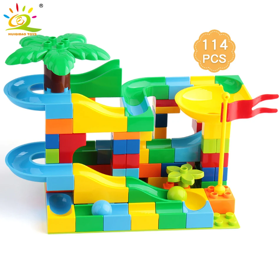 HUIQIBAO 114 шт. джунглей мрамора гоночная гонка строительные блоки Duploed лабиринт шар