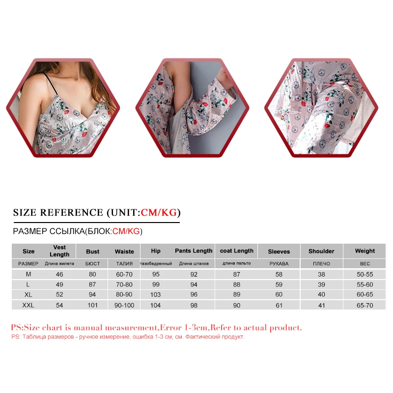 Perfering Nightwear Thermal Winter Warm 3 Pieces Pajamas Set Women Sexy Sleepwear For Sleeveless Strap Long Pant Robe | Женская одежда
