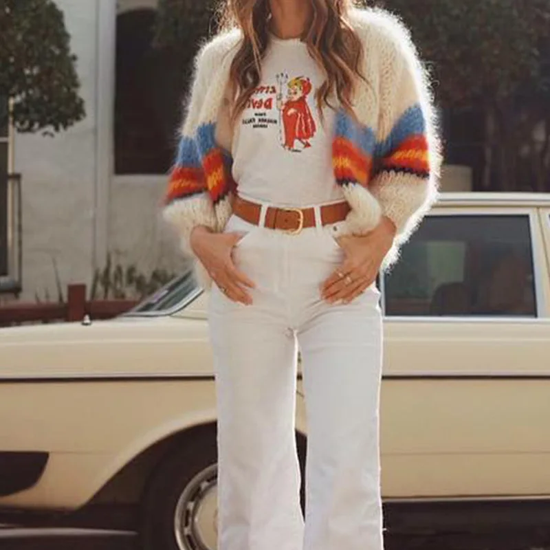 Женский вязаный кардиган в полоску повседневный толстый Свободный составного