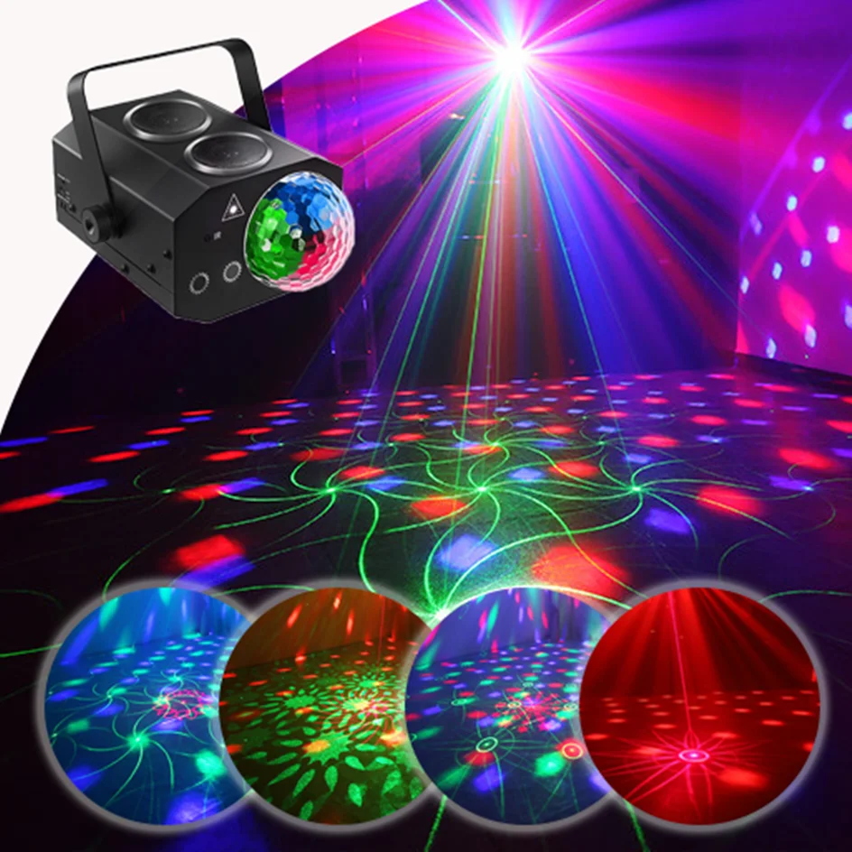 64 Pattern Double Horn Bluetooth Christmas Laser Magic Ball Light Sound Activated Strobe Stage Effect Projector For Family Party