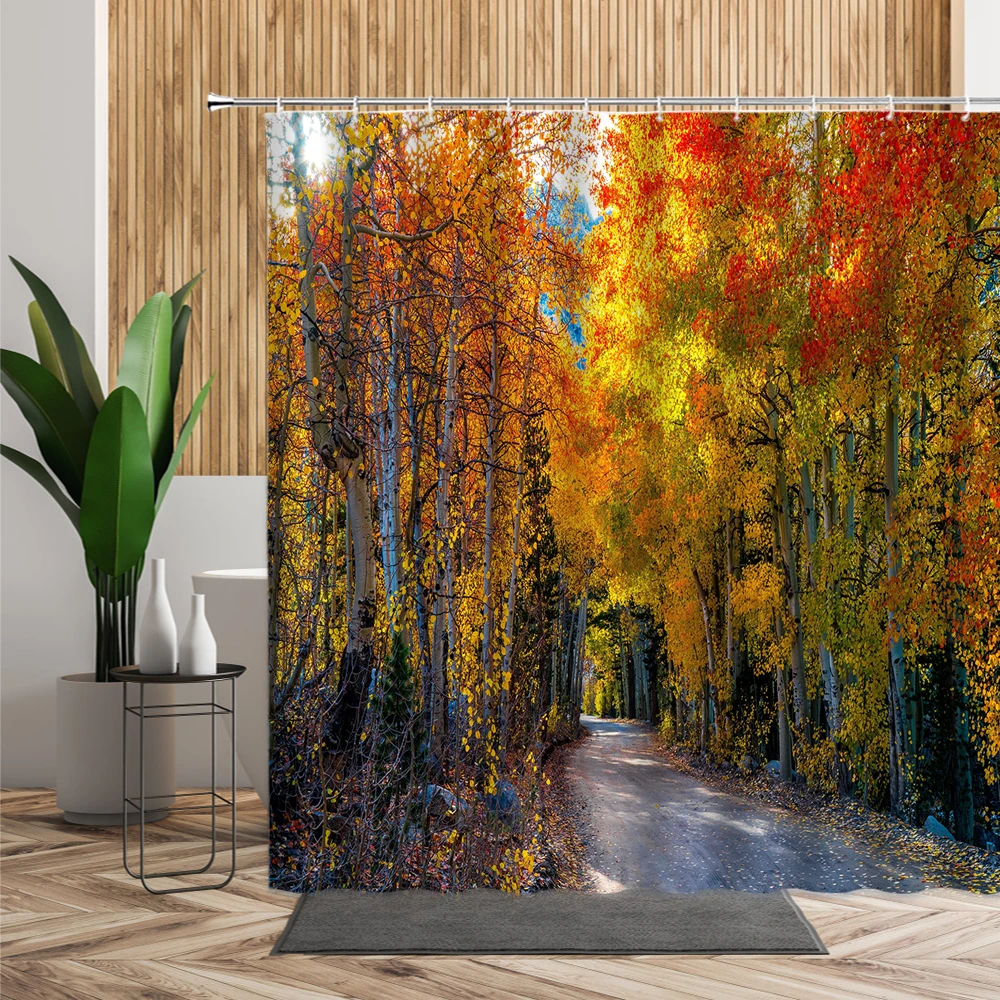 Занавеска для душа с лесным кленовым деревом декоративная Штора ванной комнаты