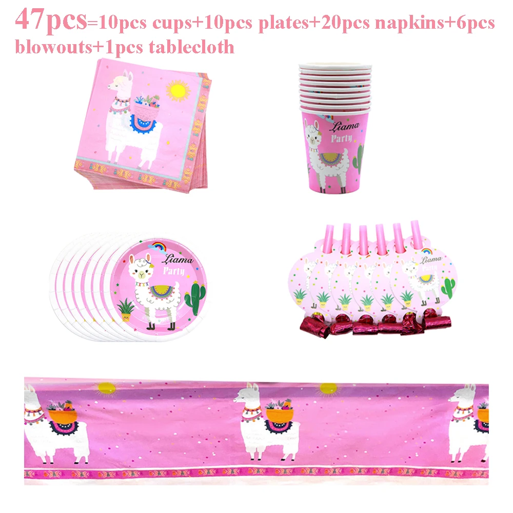 

Розовый кактус-альпака, украшения для детского дня рождения, набор одноразовой посуды с ламой для будущей мамы, тарелки, салфетки, чашки