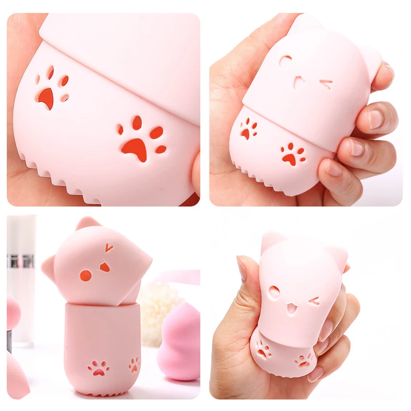 Cat Beauty Powder Puff Blender Holder Sponge Makeup Egg Drying Case Portable Soft Silicone Face Cosmetic Powder Puff Sponge Box