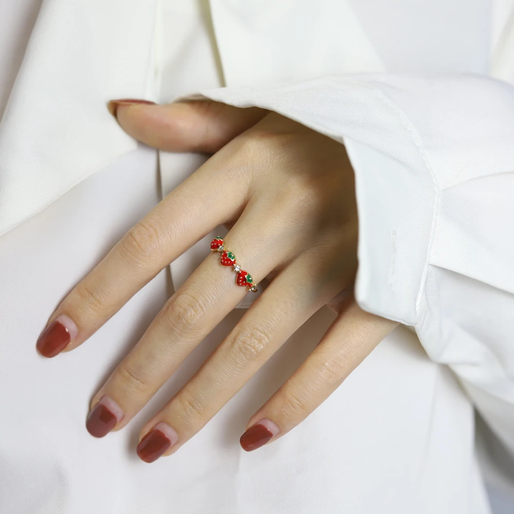 

Ins Girl Heart Strawberry Open Ring Female Korean Simple Wild Student Girlfriend Zircon Cute Sweet Ring Tail Ring Gift