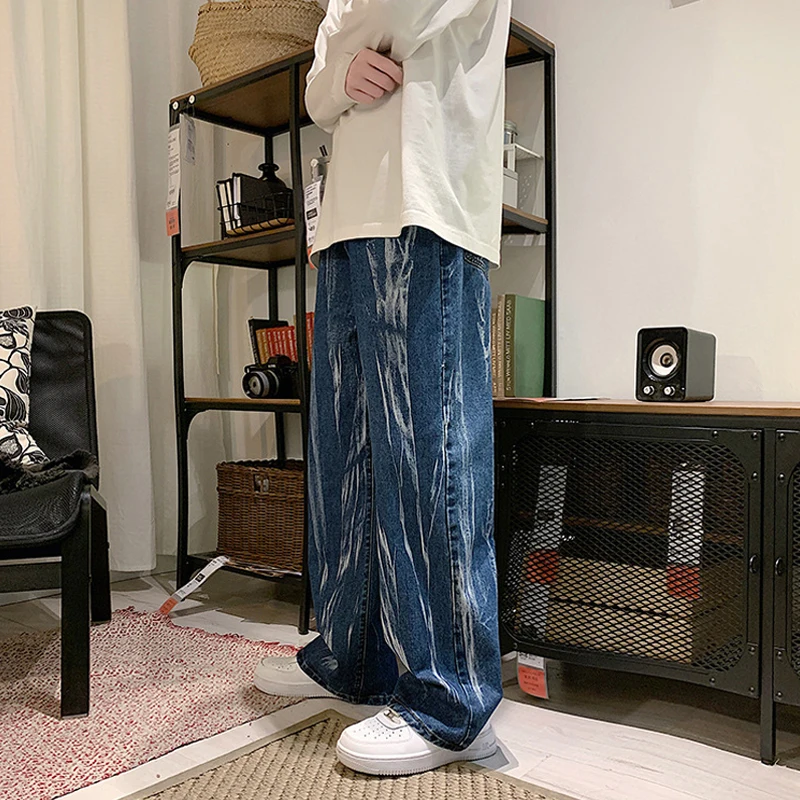 

New Spring Autumn Men Jeans Loose Wide Leg Straight Denim Trousers Japan Style Trend Fashion Casual Men Clothing Dropshipping