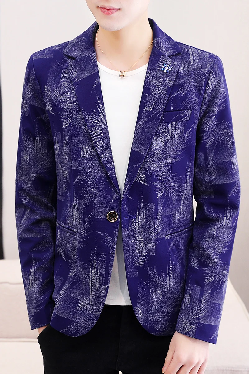 

Printed Men Fashion Blazers Business Casual Blazer Slim Fit Masculine Spring Autumn Street Wear Social Dress Coat Costume Homme