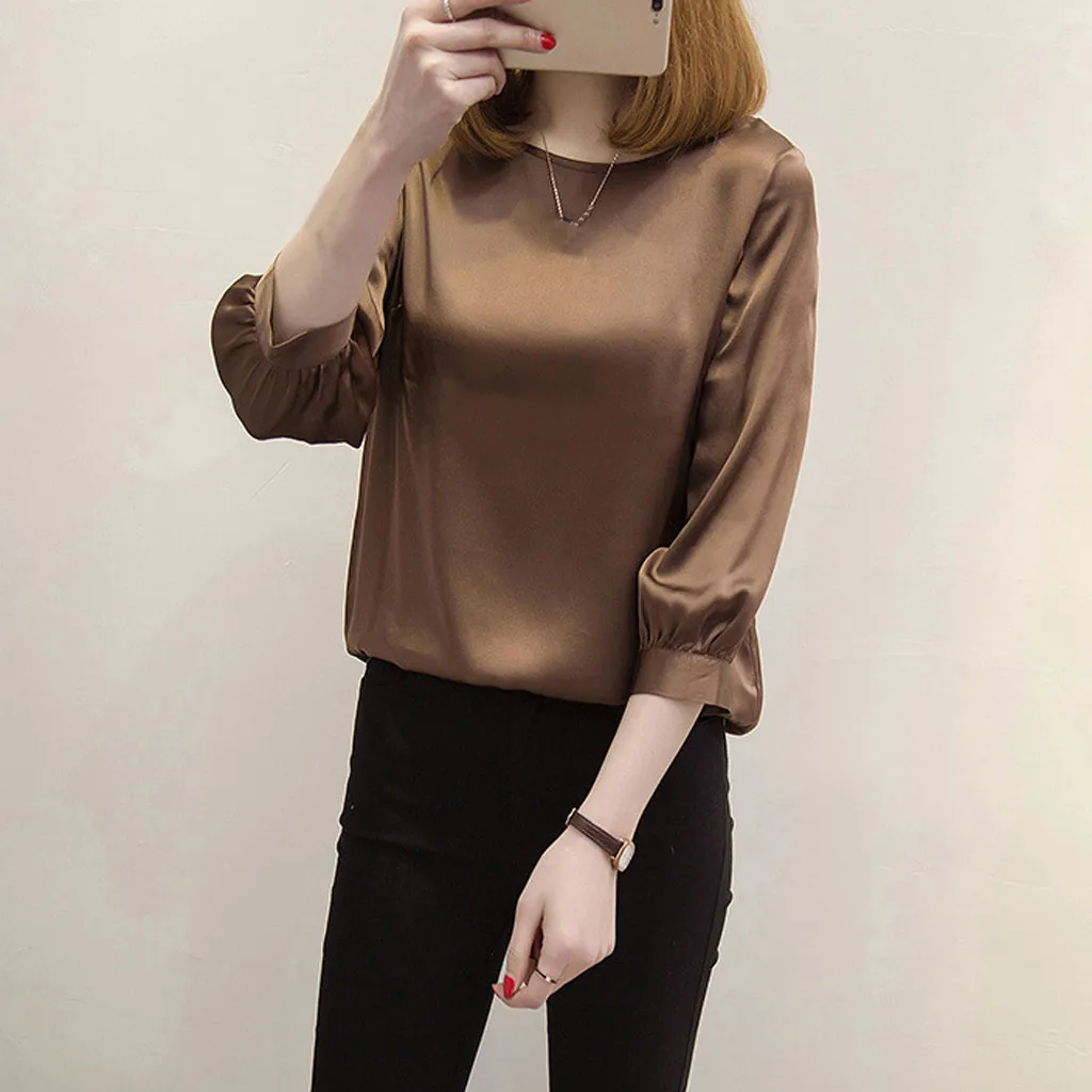 Женская Элегантная блузка однотонная офисная рубашка в Корейском стиле