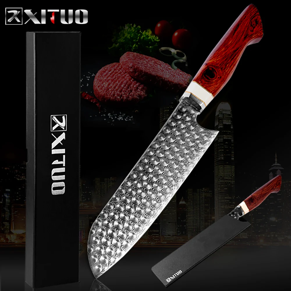 XITUO нож шеф повара Дамасская сталь 110 слоев Santoku Мода японское Мясо Кливер фрукты