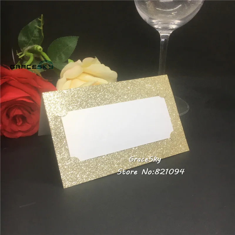 50 шт. * Бесплатная доставка лазерная резка блестящие золотые именные открытки с