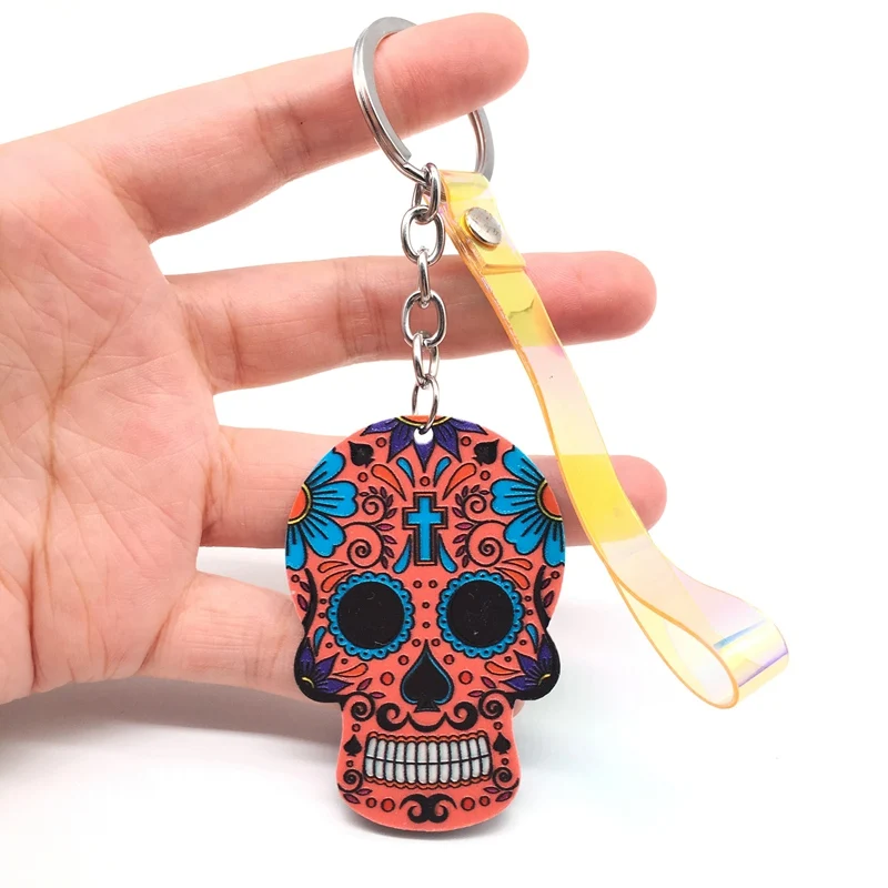 Брелоки Calavera мексиканские причудливые брелки для ключей с черепом пользовательский лазер Dazzle Rope Sugar Skull брелок сумка Шарм сладкий подарок - Цвет: P