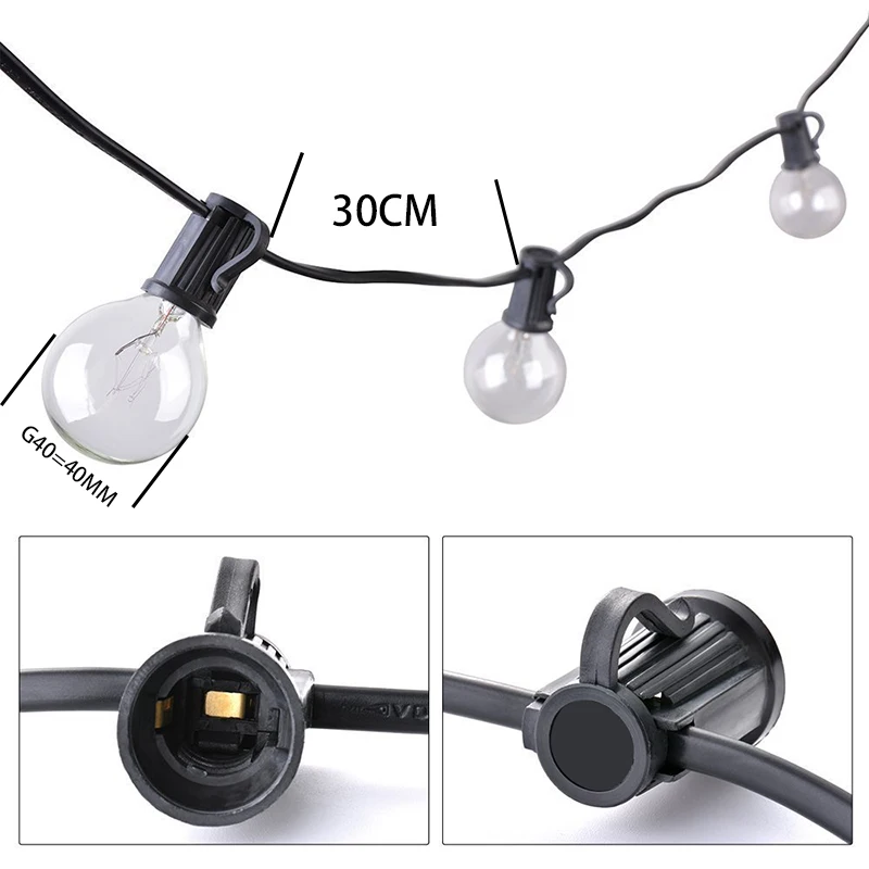 Уличная Водонепроницаемая гирлянда IP65 G40 25 лампочек лампочка накаливания с