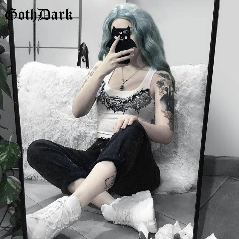 Женский укороченный топ Goth Dark повседневный облегающий с принтом животных