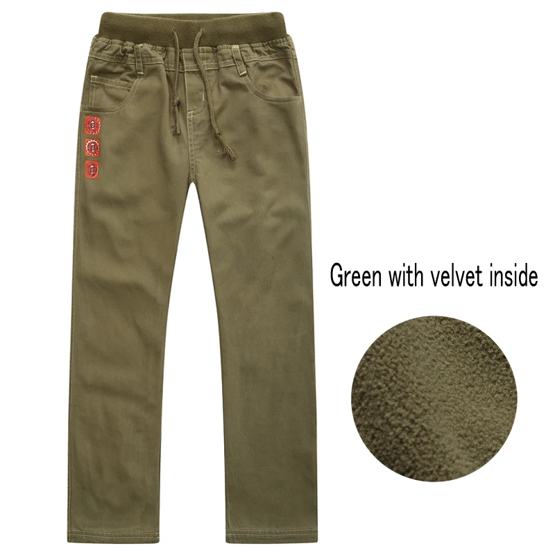 Green with velvet Брюки для мальчиков на весну, лето, осень и зиму брюки из хлопка детские повседневные штаны для мальчиков Лидер продаж, для детей возрастом от 6 до 14 лет - Цвет: Green with velvet