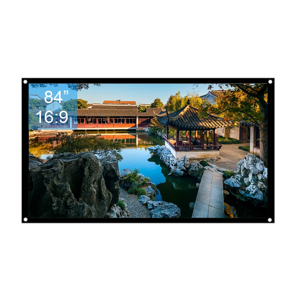 84 дюймовый экран проектора 16:9 с люверсами готовый край белая занавеска простой