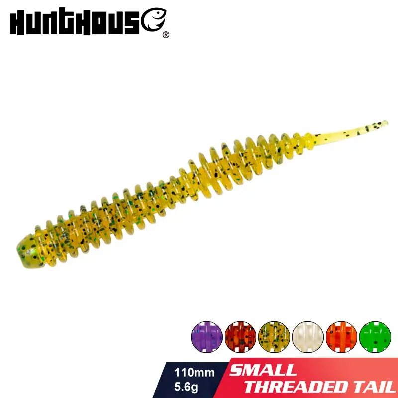 HuntHouse fishing Small spiral tail soft lure silicone shad wobbler swimming bait LW237 110mm/5.6g 5PCS jig head bass pike Pesca
