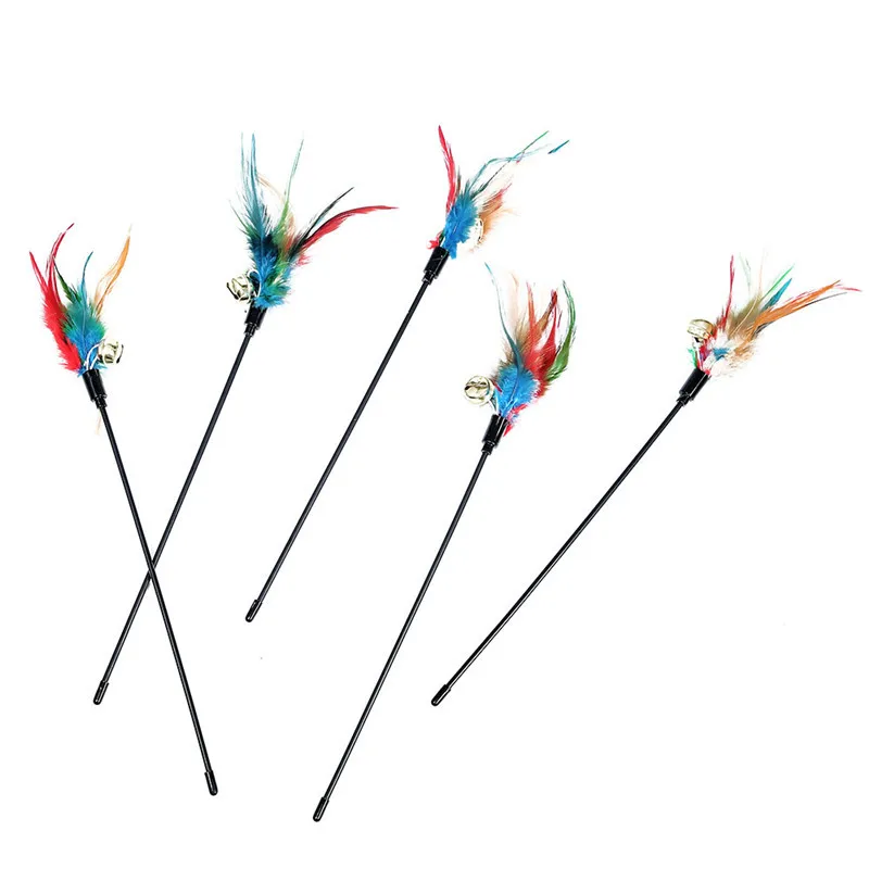 

5 Pcs/Lot Random Colorful Short Feather Bell Cat Teaser