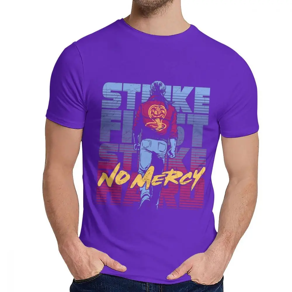 Awesome Cobra Kai футболка Классическая Цитата Strike First Strike жесткая футболка Mercy хип хоп для мужчин - Цвет: Фиолетовый