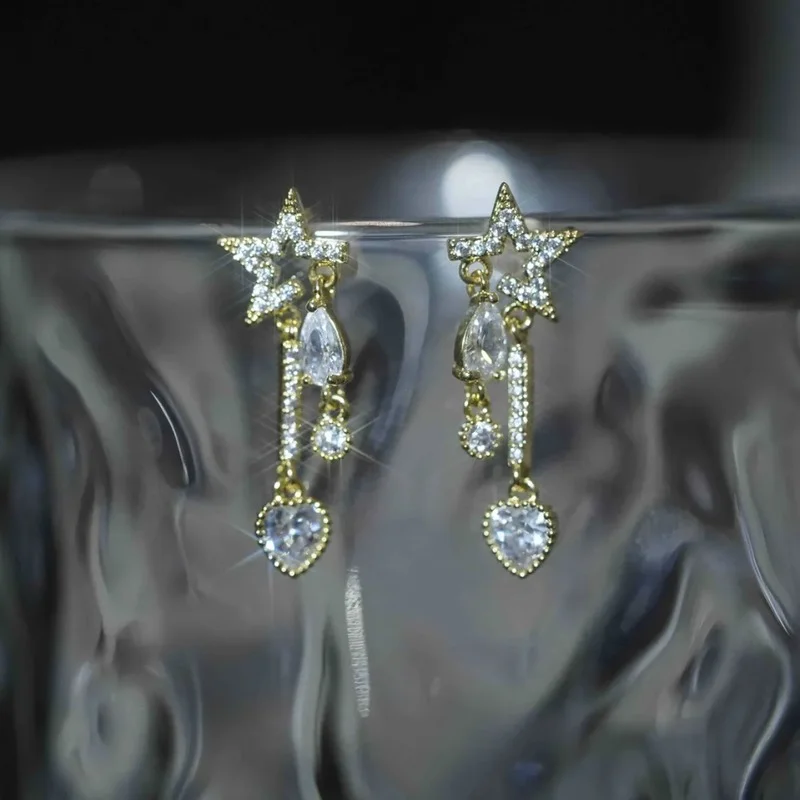 

Shining Micro Zircon Star Water Drop Earrings For Women Luxury Exquisite Accessories For Korean Fashion Jewelry Wedding