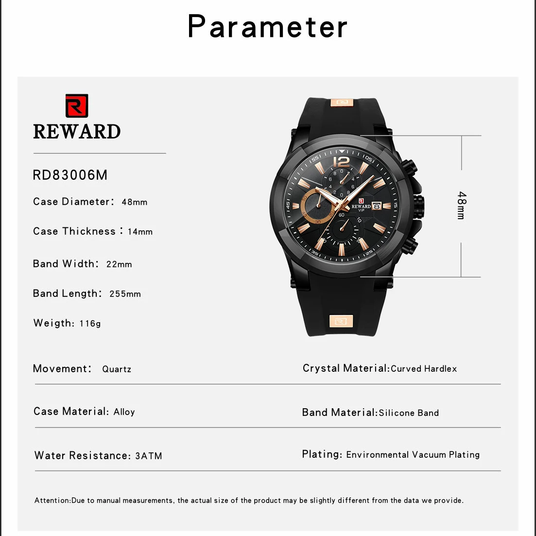 

REWARD Black Sports Big Dial Watches Quartz Silicone Band Luminous Hand Calendar Display Men Clock Relogio Masculino