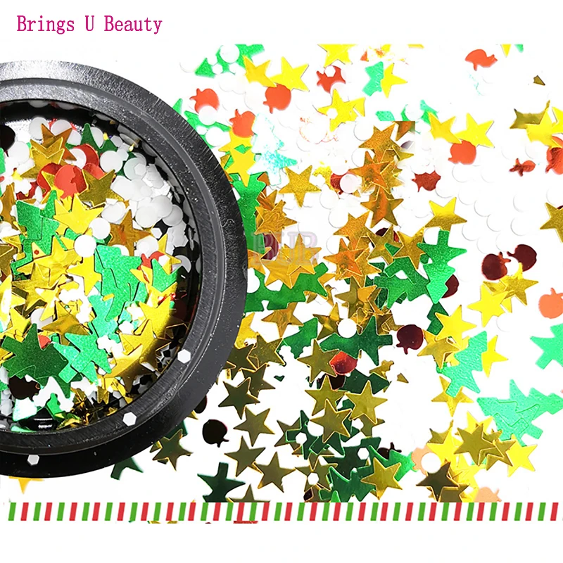 6 коробок голографический Рождественский Декор для ногтей снежинки дерево