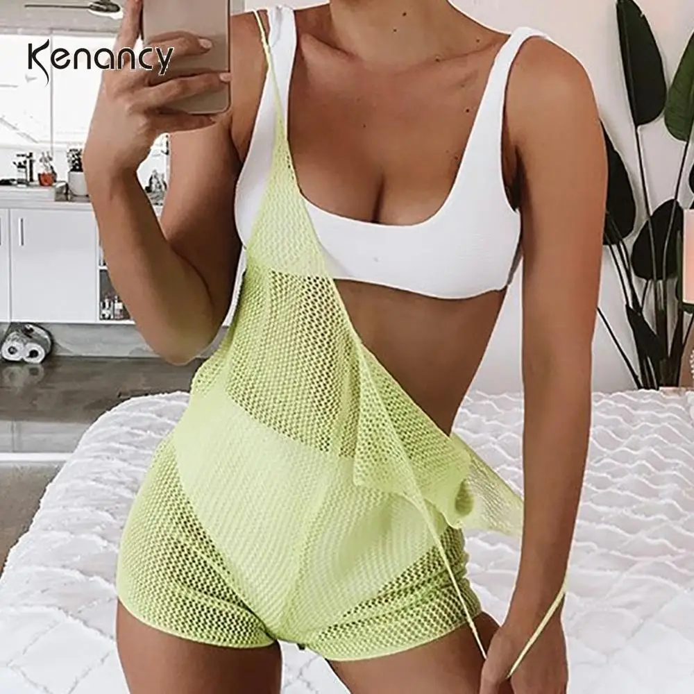 Женский сетчатый комбинезон Kenancy с открытой спиной флуоресцентный сексуальный