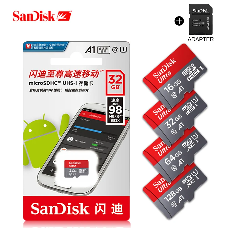 SanDisk Ultra карта памяти 16 ГБ 32 64 Гб 128 200 256 400 micro SD microSDHC microSD tf A1 с адаптером|Карты
