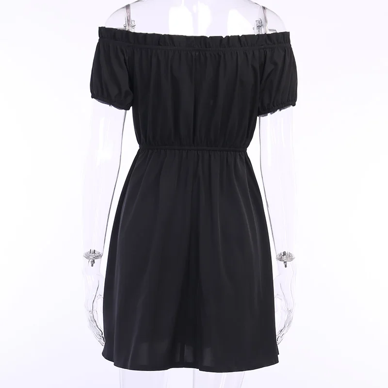

Sexy Off Shoulder Black Dresses Short Sleeve Gothic Harajuku High Waist Mini Dress Summer A-line Lace Up Casual Dress Vestidos