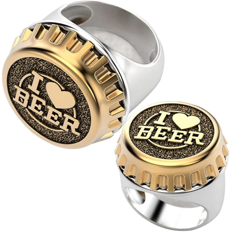 POFUNUO готические буквы I Love Beer мужское кольцо с печатью двухцветный цвет для