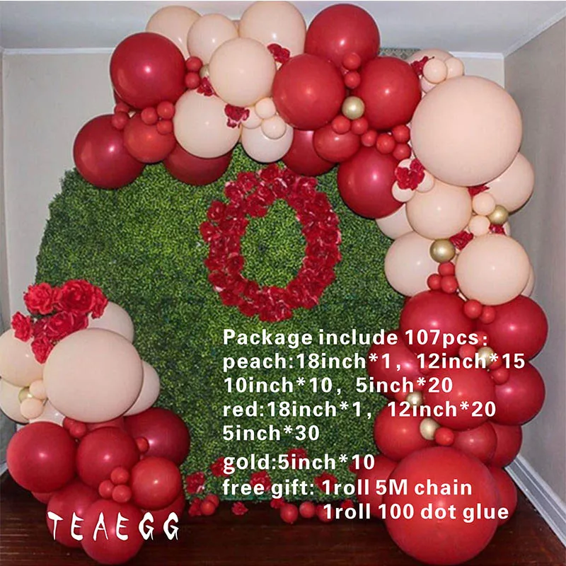 107 шт Красный персик цветной воздушный шар гирлянда арочный комплект воздушные
