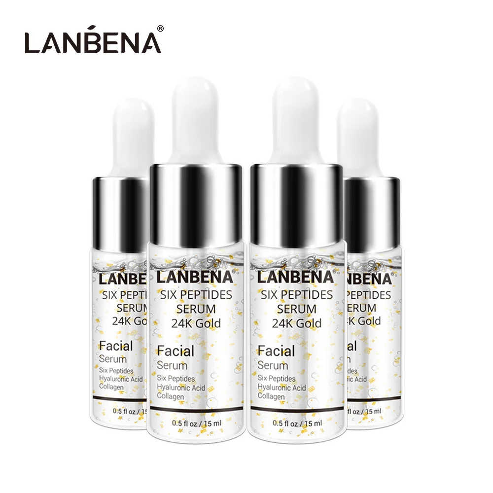 

LANBENA 24K Gold Six Peptides Serum Facial Essence Day Anti-Aging Wrinkle Firming Whitening Moisturizing Face Cream Care 4Pcs