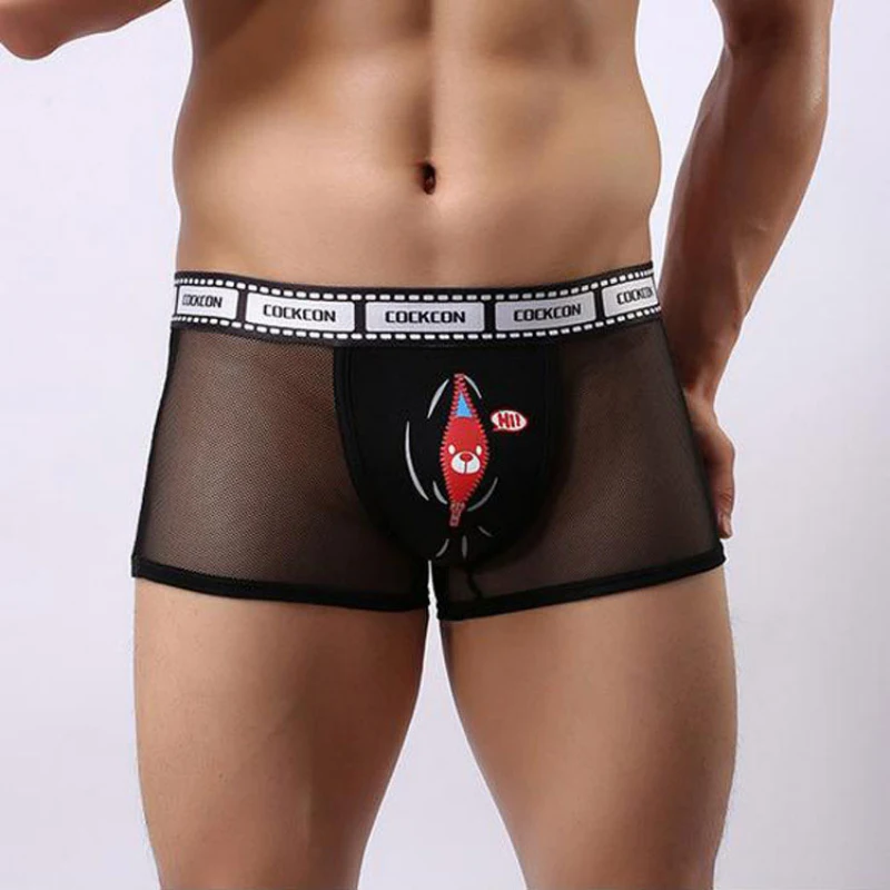 Мужское прозрачное Сетчатое нижнее белье трусы боксеры Гей сексуальное мужские