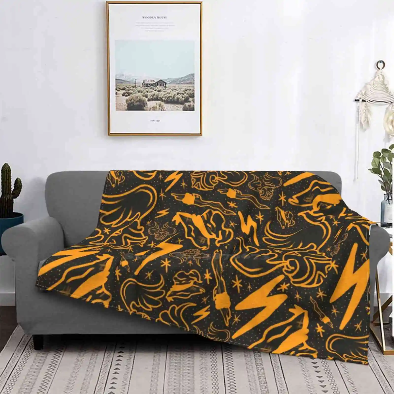 

Manta estacionaria ligera y cálida con diseño mágico, manta fina supersuave, color negro y amarillo