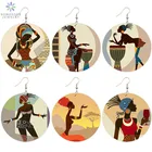SOMESOOR афроцентрические этнические окрашенные африканские деревянные висячие серьги черный головной убор Женская художественная древесина Висячие ювелирные изделия для женщин Подарки