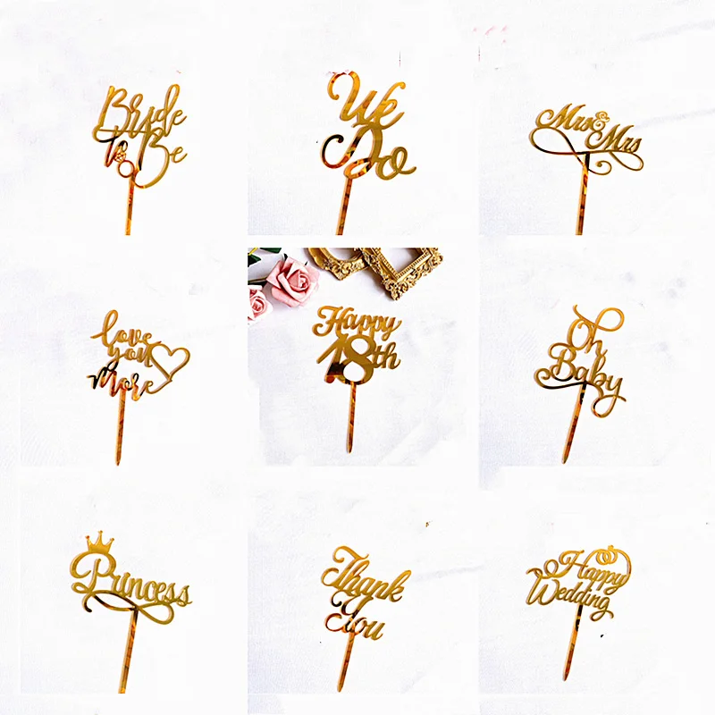 Ins Золотая тема акриловый торт Топпер для дня рождения украшение торта невесты