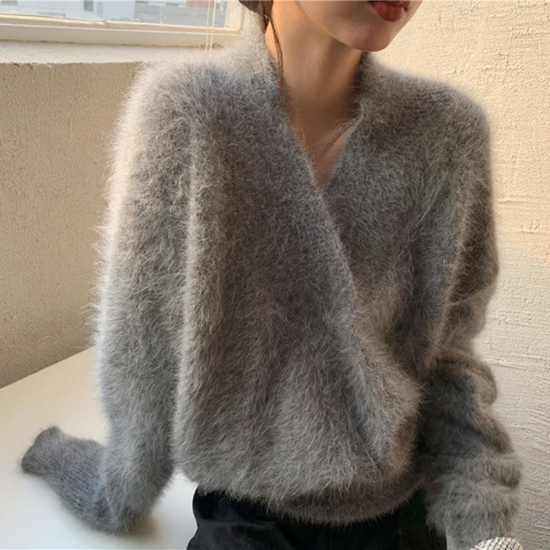 Зимний модный новый легкий роскошный мягкий норковый кашемировый свитер с