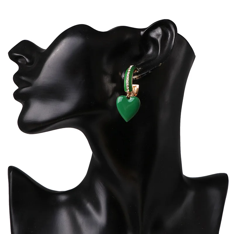 2019 Новый дизайн женские розовые зеленые эмалированные Серьги-клипсы с сердечком