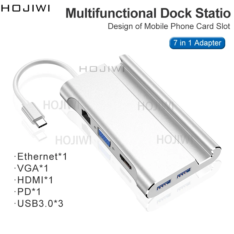 hojiwi 7 в 1 тип c концентратор usb c к hdmi 4k vga ад