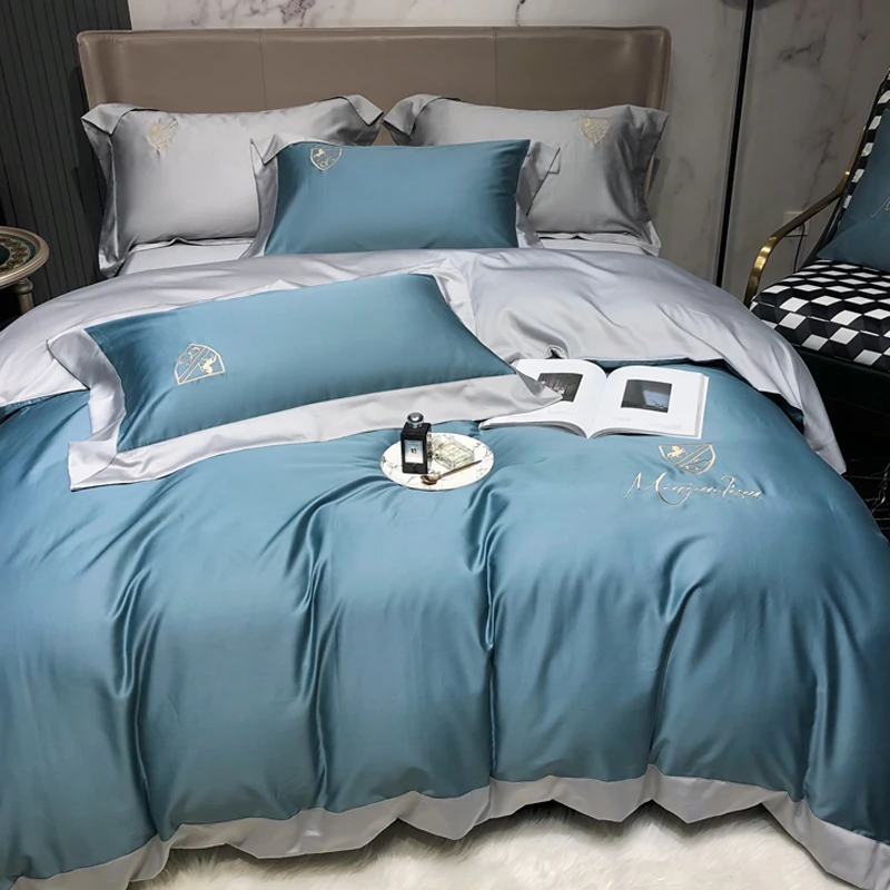 

Luxury Nordic Style Long Staple Cotton Bedding Set Soft Skin-Friendly Simple Duvet Cover Bed Sheet Pillowcase King Queen 4 PCS