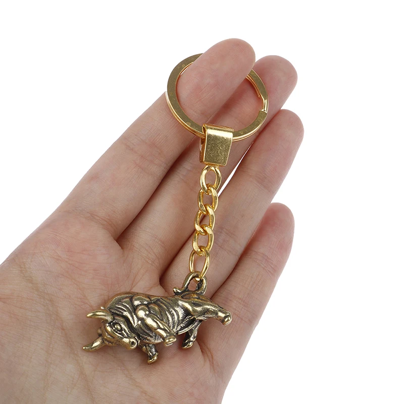 

Brass Bullfighting Key Ring Pendant Vintage Copper Lucky Bull Keychain Charm