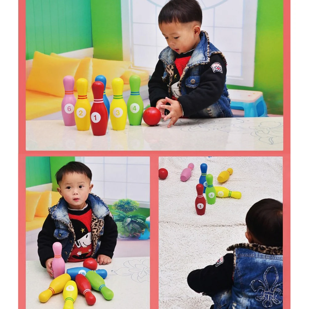 7 шт Боулинг булавки и мяч Деревянные красочные образовательные игрушки для