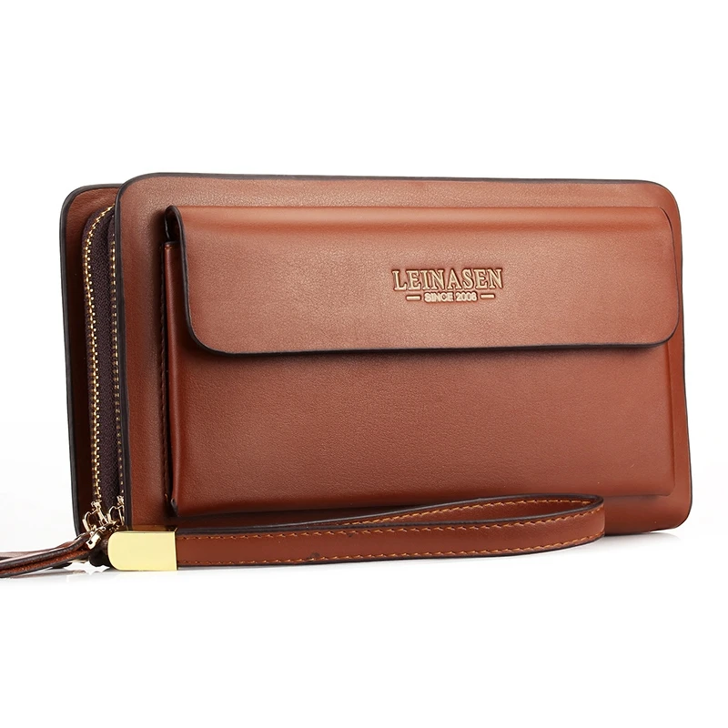 Weysfor Men Wallets With Coin Pocket Double Zipper Male Wallet Long Large Card Holder Business Men Purse Coin Clutch Bag