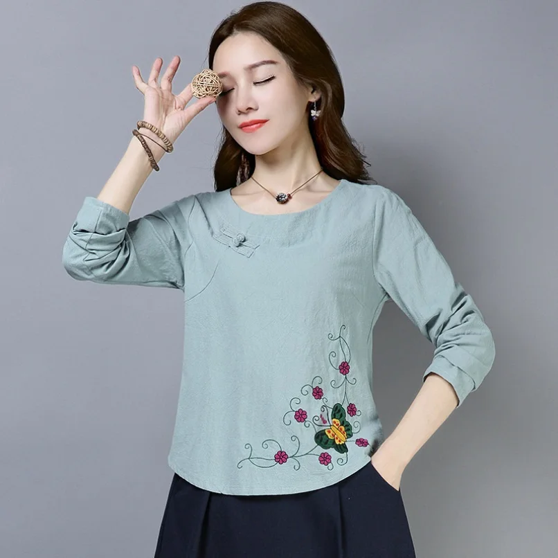 Рубашка Ципао с цветочным принтом Топ длинным рукавом традиционный китайский