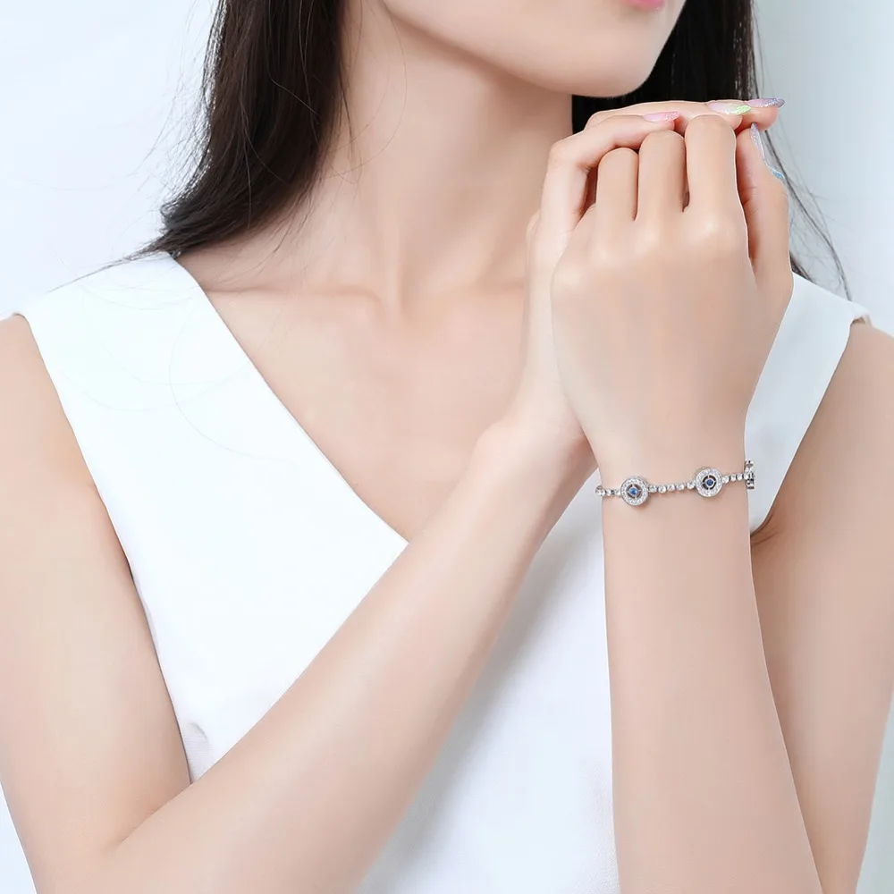 Женский Регулируемый браслет с фианитами в виде глаз серебряным покрытием и