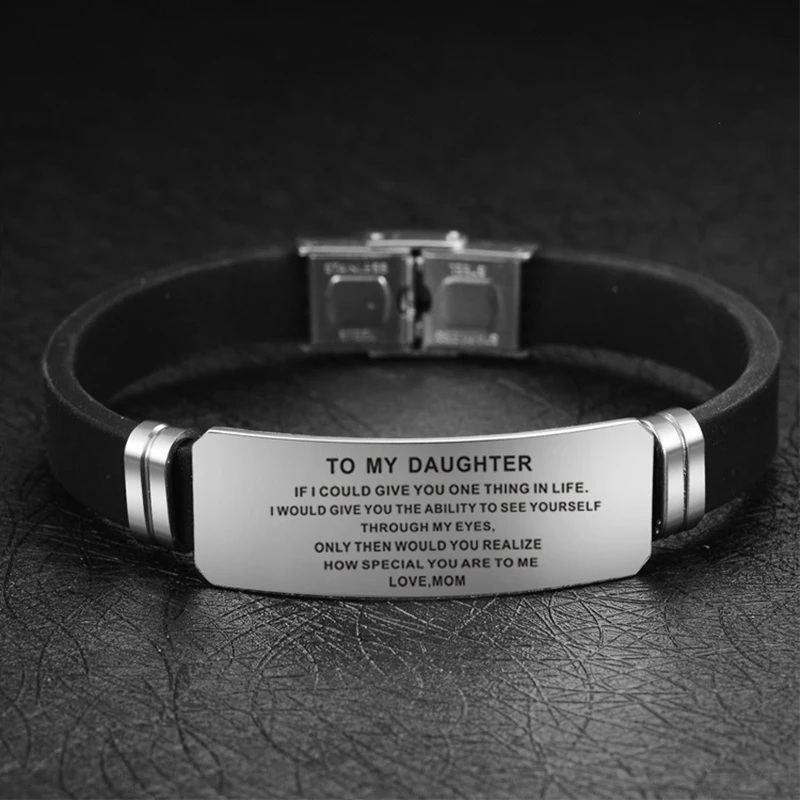 Stainless Steel Bracelet Women's To My Daughter Bracelet Fashion Birthday Gifts for Daughter Silicone Bangles Statement Jewelry